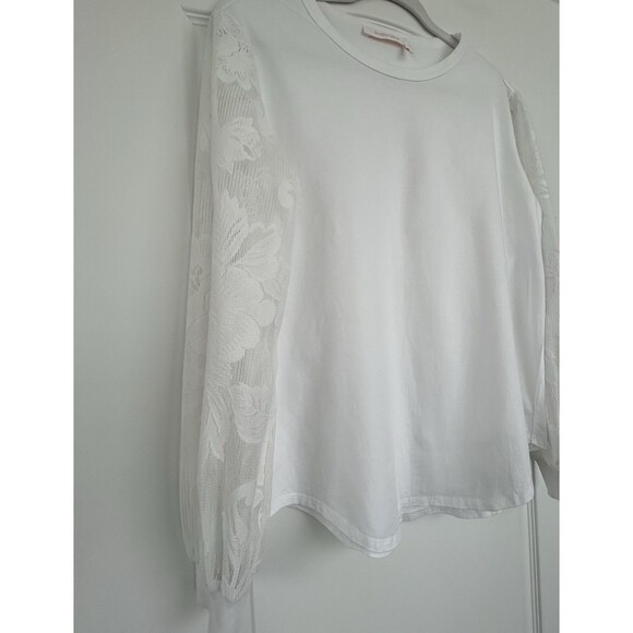 See By Chloe Lace Sleeve White Tee Shirt Top Womens Size Large Long Sleeve - Picture 4 of 13